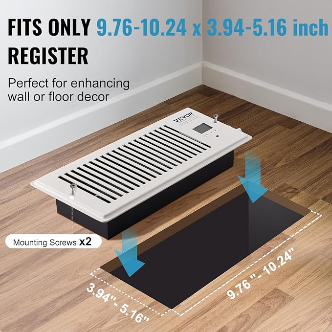 VEVOR Register Booster Fan, Quiet Vent Booster Fan Fits 4” x 10” Register Holes, with Remote Control and Thermostat Control, Adjustable 10-Speed for Heating Cooling Smart Vent, White