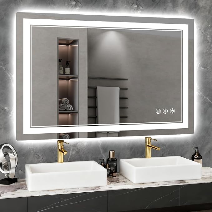 40x30 Inch LED Bathroom Mirror with Lights, 3 Colors Dimmable LED Vanity Mirror, Front and Back Lit, Anti-Fog, Memory Function, Shatterproof Tempered Glass, ETL Listed, Wall Mounted Makeup Mirror
