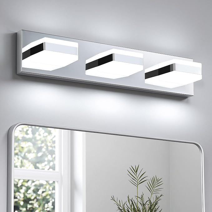 Bathroom Lighting Fixtures Over Mirror, 3 Light Silver Vanity Light | Cool White, 5000K, Modern Vanity Wall Lights for Bath, Dressing Room, Restroom, 21.6 inch