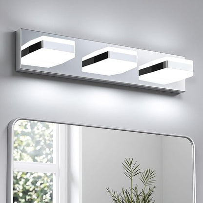Bathroom Lighting Fixtures Over Mirror, 3 Light Silver Vanity Light | Cool White, 5000K, Modern Vanity Wall Lights for Bath, Dressing Room, Restroom, 21.6 inch