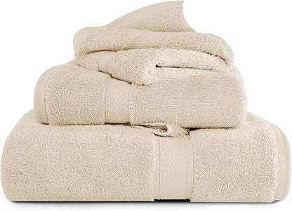 SUPERIOR Egyptian Cotton Ultra Plush & Absorbent, 3 Piece Set, Cream | Quick Dry, Soft Luxury Towel Set, Bath Essentials, Guest Bath, Spa, 1 Bath, 1 Hand, 1 Face Towels, Madeline Towels