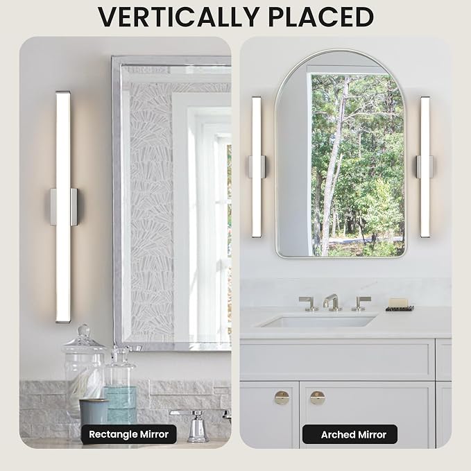 Modern LED Bathroom Vanity Light 36 inch 24W Dimmable 3CCT Bathroom Light Fixture Over Mirror Rectangle Bath Vanity Light Bar with Double Layer Acrylic Shade (Chrome)
