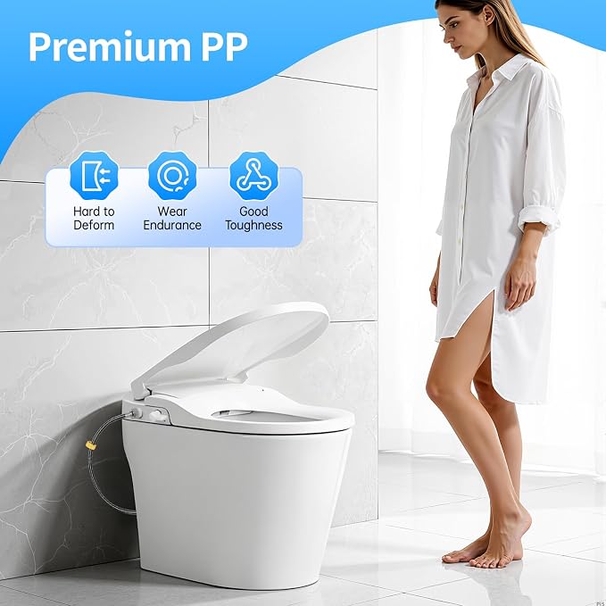 D-shaped Non-Electric Bidet Toilet Seat for Elongated Toilets | Non-Electric Swash Ecoseat Elongated Comfort Fit Toilet Seat，Dual Nozzle System