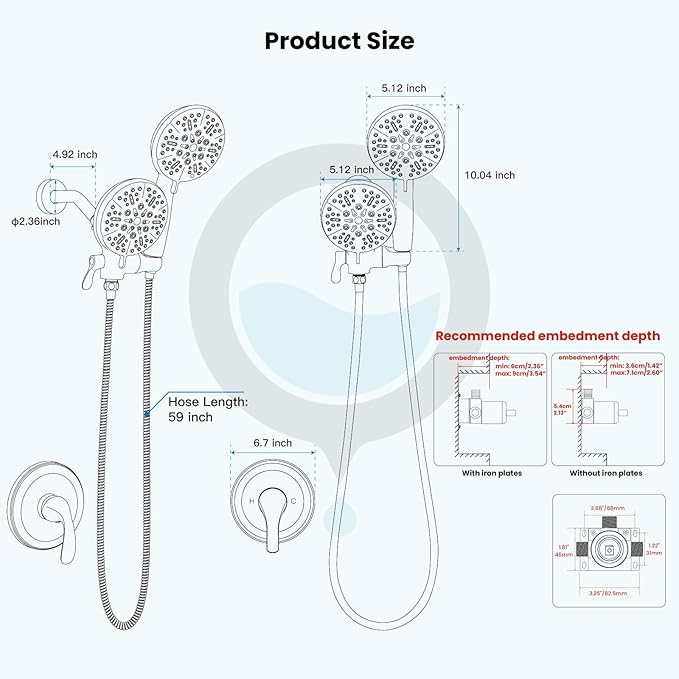 gotonovo Shower Valve and Trim Kit 2 in 1 Shower Head and Handle Set System Bathroom Shower Faucet Set 3 Modes Various Combinations High Pressure with Rough-in Valve Brushed Nickel