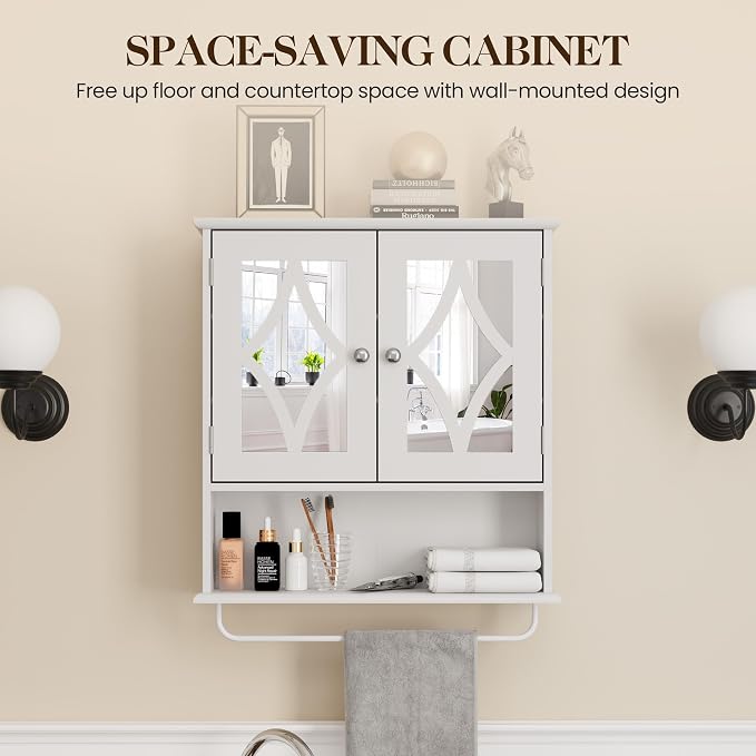 RoyalCraft 22x25 Bathroom Medicine Cabinet with Mirror, Large Wood Wall Mounted Storage Cabinet with Shelves and Towel Bar, Over The Toilet Storage Cabinet for Bathroom, Laundry, Living Room, White