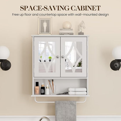 RoyalCraft 22x25 Bathroom Medicine Cabinet with Mirror, Large Wood Wall Mounted Storage Cabinet with Shelves and Towel Bar, Over The Toilet Storage Cabinet for Bathroom, Laundry, Living Room, White