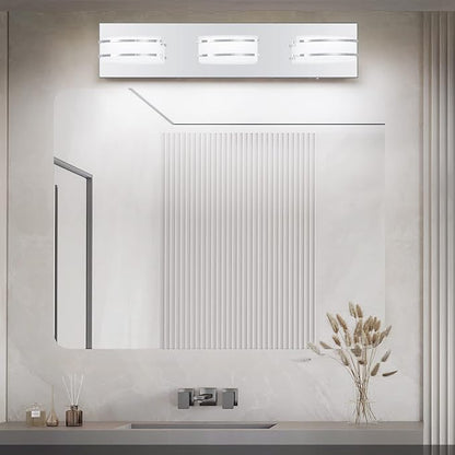 GOODATE 3 Color Temperature Dimmable Bathroom Light Fixtures Over Mirror, LED Chrome 3 Light Vanity Lighting Fixtures, Acrylic Stainless Steel Oval Shade Vanity Lights for Bathroom, ETL Certificated