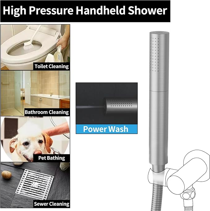 AYIVG Brushed Nickel Finish Round Brass 2 In 1 Function High Pressure Handheld Shower Head Sprayer Hand Shower Wand with 59 Inch Hose For Bathroom Shower System