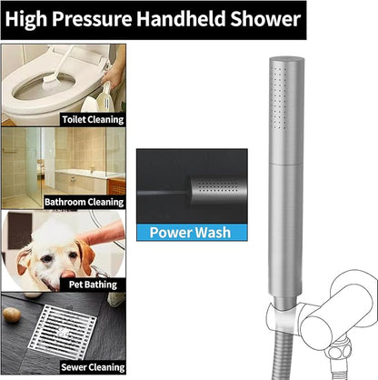 AYIVG Brushed Nickel Finish Round Brass 2 In 1 Function High Pressure Handheld Shower Head Sprayer Hand Shower Wand with 59 Inch Hose For Bathroom Shower System