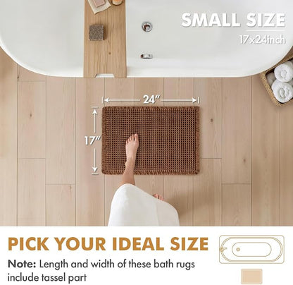 MIULEE Set of 2 Waffle Bathroom Rugs Boho Bath Mat Caramel 17x24 Inch | Non Slip, Super Absorbent, Washable, Ultra Soft, Rubber Backed, Small Bath Rugs for Bathroom Floor Tub Shower