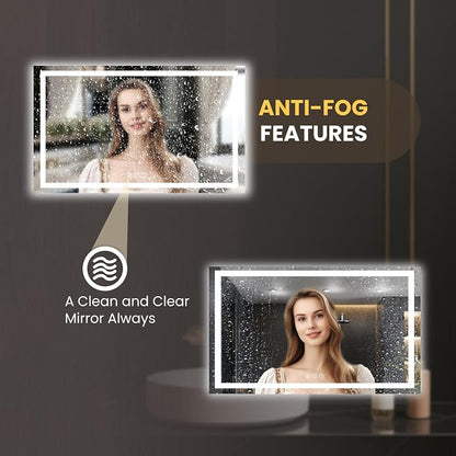 LOAAO 80"X40" LED Bathroom Mirror with Lights, UL Listed | Anti-Fog, Dimmable, 3 Color Temperature, Backlit + Front Lit, Memory Function, Tempered Glass