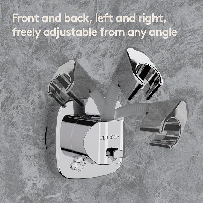 Shower Head Holder with Suction | 360° Swivel | Gray | Tool-free install in seconds, 360° swivel head, 10kg built-in storage hook, removable, rust-resistant, strong suction grip