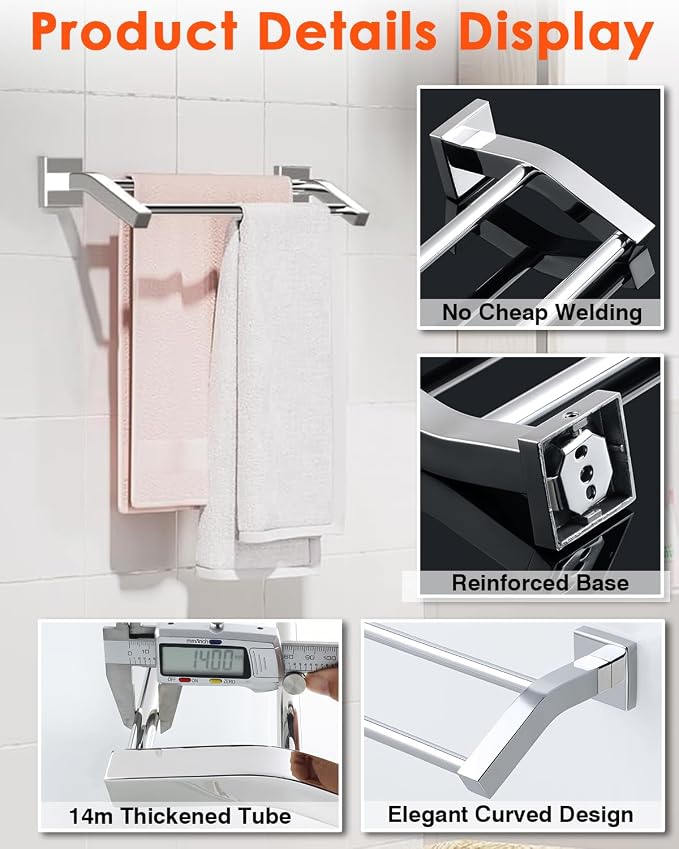 Alise Double Bath Towel Bar, 28" Towel Racks for Bathroom, Polished Chrome | SUS304 Stainless Steel Bathroom Towel Holder, Quick Drying Towel Hanger Towel Rod Wall Mounted