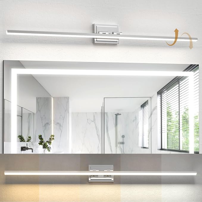 48 Inch Modern Bathroom Light Fixture, 30W 5CCT Dimmable LED Chrome Bathroom Vanity Lights Over Mirror, Vanity Lights for Bathrooms Restroom Mirror- ETL Certified