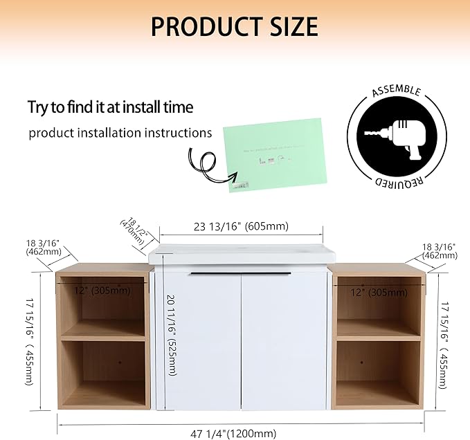 48" Bathroom Vanity with Sink, 48 Inch Floating Bathroom Vanity, Modern Bathroom Vanity, White Wall Mounted Cabinet Set