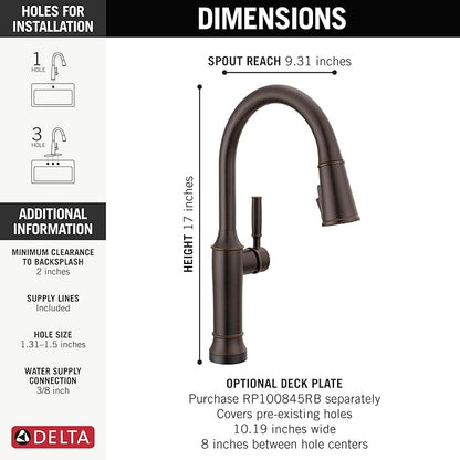 Delta Faucet Renaldi Touchless Kitchen Faucet with Touch Technology, Oil Rubbed Bronze Kitchen Sink Faucet, Delta ProClean Kitchen Faucet, Pull Down Kitchen Faucet, Venetian Bronze 9184TL-RB-DST