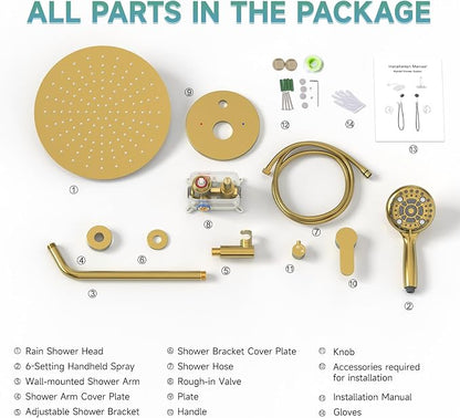 SR SUN RISE Shower Faucet - Multifunctional High Pressure Shower Head System with Handheld Shower Head Fixtures - Valve Included (Brushed Gold, 12 inch)