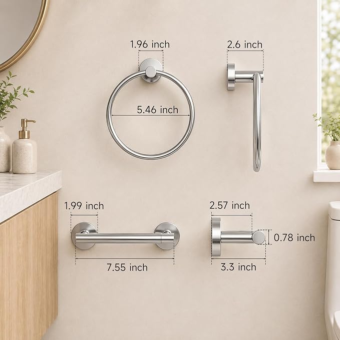 Toilet Paper Holder and Hand Towel Ring Bathroom Set | Chrome,Stainless Steel,Wall Mount,Bathroom Accessories,Hand Towel Ring and Toilet Paper Holder Set,Easy to install,Durable