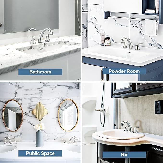 Bathroom Sink Faucet 3 Holes Brushed Nickel, ALEASHA Widespread Bathroom Faucet, Washroom Sink Faucets with 304 Stainless Steel Lead-Free Hose, Pop Up Drain with Overflow for RV Restroom Vanity Camper