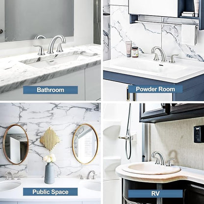 Bathroom Sink Faucet 3 Holes Brushed Nickel, ALEASHA Widespread Bathroom Faucet, Washroom Sink Faucets with 304 Stainless Steel Lead-Free Hose, Pop Up Drain with Overflow for RV Restroom Vanity Camper