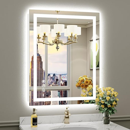 28x36 Inch LED Bathroom Mirror with Lights, Backlit & Front Lit, Anti-Fog Lighted Bathroom Vanity Mirror for Wall, Memory Function, Dimmable, HD Tempered Glass, Shatter-Proof