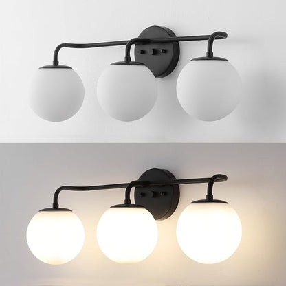 JONATHAN Y Louis Parisian Globe 25" Vanity 3-Light, Black | White Frosted Glass Shade, Midcentury Parisian Bistro Style, Metal Wall Lamp, Dimmable, Hardwired, LED Bulbs Included