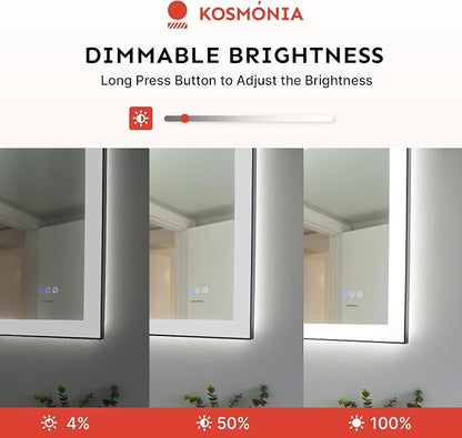36x60 Inch LED Bathroom Mirror, Front & Backlit | Extra Large Wall Mount Vanity Mirror, Anti-Fog Dimmable 3 Color Temperature Memory Function, Aluminum Frame Tempered Glass