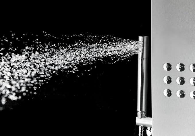 Blue Ocean 64.5” Stainless Steel SPS8727 Thermostatic Shower Panel Column with Rainfall Showerhead, Body Jets, and Handheld Showerhead, Shower Tower