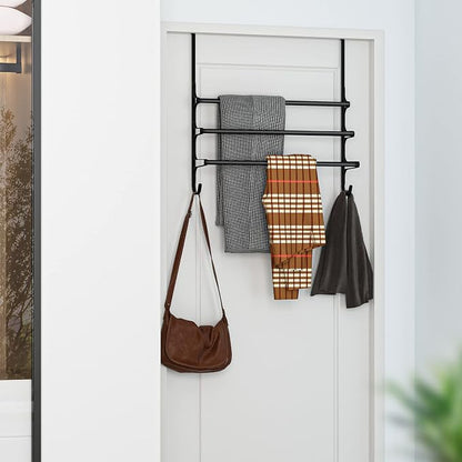 CANYAVE Over The Door Towel Rack, Over Door Towel Rack for Bathroom Door, Triple Towel Storage Holder with Hooks (Matte Black, 20.15" L)