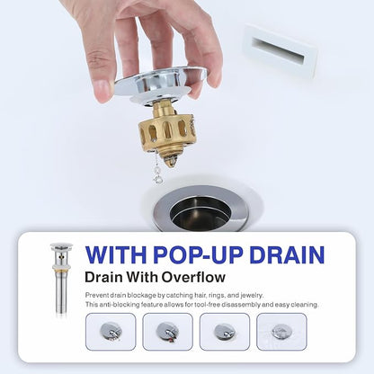 Bathroom Faucet with Sprayer, Chrome Single Hole with Pop-Up Drain | Kablle Single Handle Pull Out 1 or 3 Hole Laundry Bar Basin Faucet with Deck Plate, KBL-7002C-CL