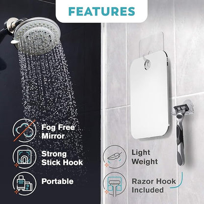 HONEYBULL Fogless Shower Mirror for Shaving – Anti-Fog Acrylic Mirror with Razor Holder, No-Drill Wall Mount, Flat Design for Steam Showers, Large 8x10in