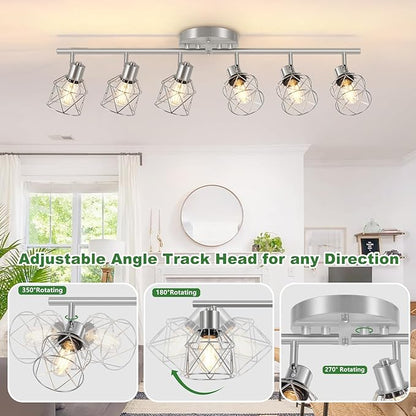 6-Light Brushed Nickel Multi-Directional Semi Flush Mount Ceiling Light, Kitchen Light Fixtures Ceiling Mount, Modern Metal Cage Close to Ceiling Lamp for Dining Room Hallway Entryway