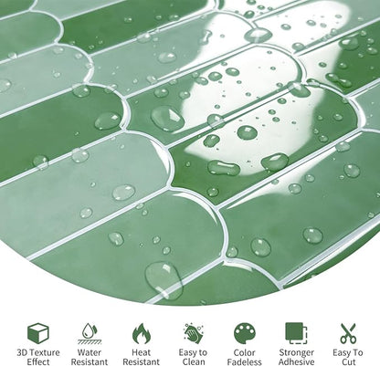 10-Sheet Upgraded Thicker Peel and Stick Kitchen Backsplash Tiles | Waterproof Self-Adhesive Vinyl Wall Tile Stick on Backsplash for Kitchen,Bathroom,Fireplace and RV(Sage Green,12"×12")
