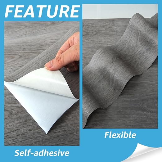 Art3d Wood Textured Peel and Stick Vinyl Floor Tiles, 40-Pack, Gray