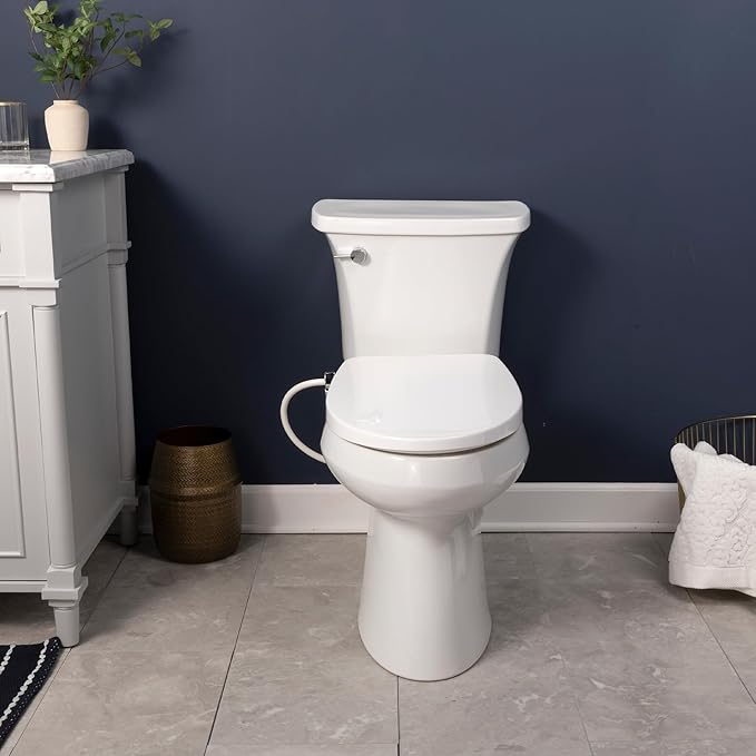 Bio Bidet Slim Zero Non Electric Bidet Toilet Seat Elongated, Low Profile Seat with Slow Close Lid, Battery Powered Night Light, Dual Nozzles, White