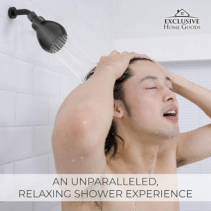 High Pressure Shower Head - Powerful Deluxe Bathroom Showerhead with Strong Spray Stream and Small Silicone Nozzles - Universal Fit Works with High and Low Water Flow Showers (Matte Black)-1.8 GPM