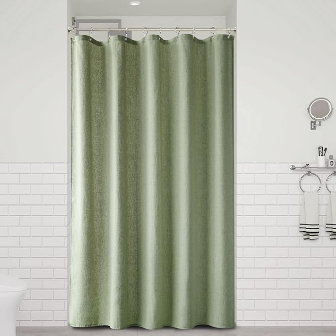 60 Inch Shower Curtain - Stall Narrow Half Green Linen Ultra Thick Fabric Shower Curtain Set with Hooks, Boho Farmhouse Rustic RV Camper Bath Curtains for Bathroom, Sage Green, 60 x 72
