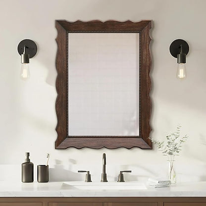 Besdomus Rustic Wooden Framed Mirror: 32" x 24" Dark Brown Wood Bathroom Mirrors for Wall - Vertical or Horizontal Hanging for Bathroom/Vanity/Entryway - Ideal for Farmhouse Style Lovers