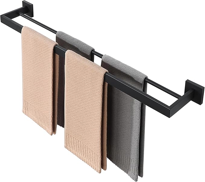 Alise Double Towel Bars Towel Rack for Bathroom Wall Mount 32 Inch,Black | SUS304 Stainless Steel Bathroom Towel Holder, Square Towel Rod Towel Hanger for Bathroom Lavatory Kitchen