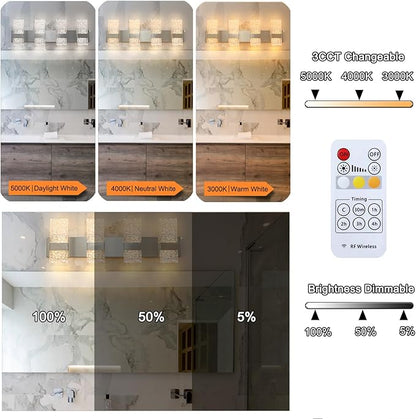 Modern Brushed Nickel 8-Lights Bathroom Vanity Light, Eleglant Nickel LED Bathroom Light Fixtures over Mirror, Dimmable Acrylic Shade Wall Lighting Fixtures, Hardwired Wall Light(H9.25in, L28.35in)