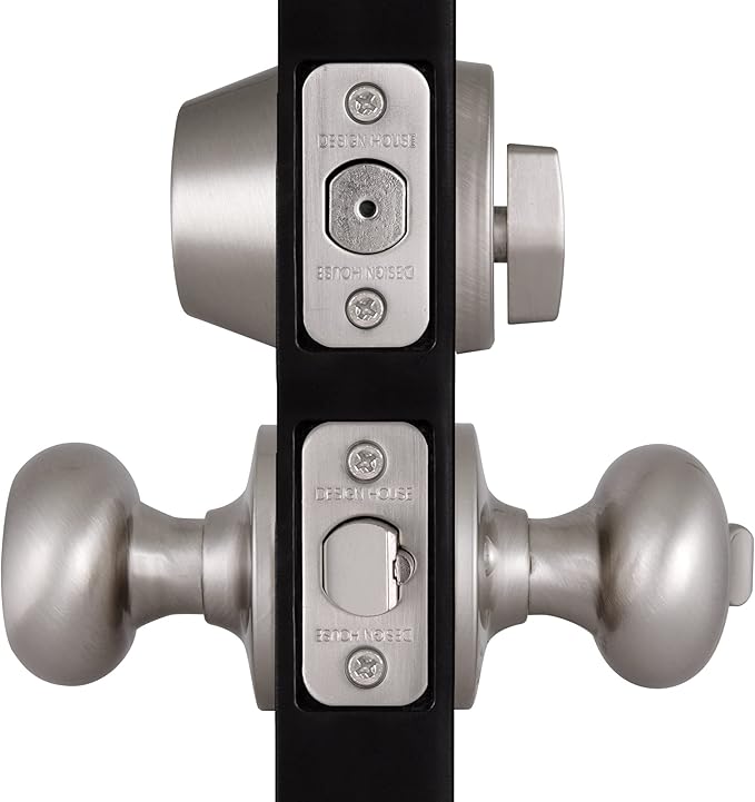 Design House 701821 Cambridge Entry Knob and Single Cylinder Deadbolt Combo Satin Nickel