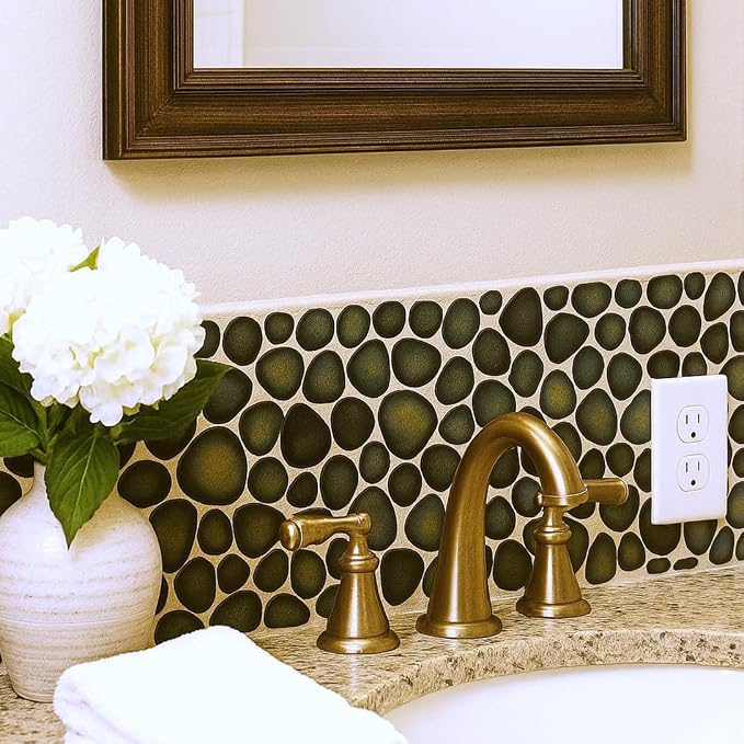 Pebble Stone Tile for Shower Floor Bathroom Backsplash Accent Wall Gradient Brown Teal Pebble Tiles (5 Sq.Ft)
