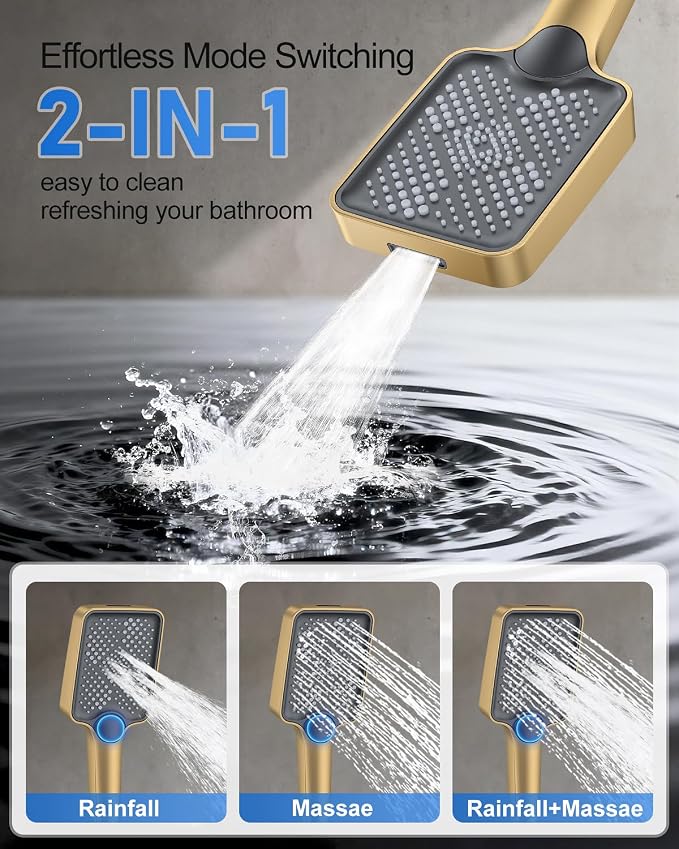 Woindo 4 Function Shower Faucet Set 12" Rain Shower Head/6'' Side Shower Head and 3 Setting Handheld Ceiling Mount Push Button Diverter Complete Rainfall Round Shower System Included Valve Trim Kit
