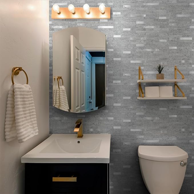 StyloVue 20 Sheets Peel and Stick Backsplash for Kitchen, Slate Gray with Metal Silver Look Stick on Tile Upgrade Your Kitchen Backsplash, RV, Fireplace