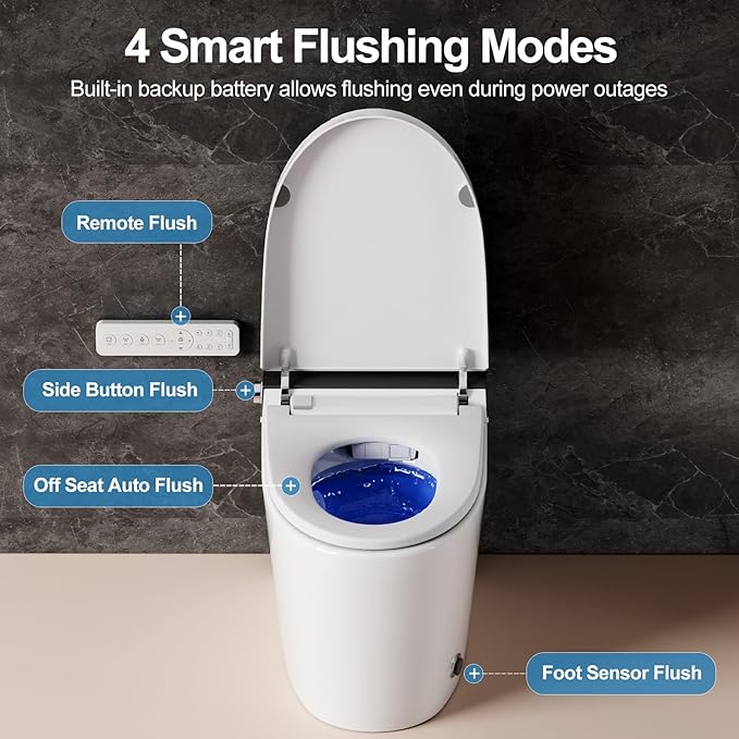 Smart Bidet Toilet, One Piece Elongated Heated Toilet with Auto Open Close,Auto Flush,Foot Sensor,Warm Water Wash,Air Dryer,Self-Cleaning Nozzle,ADA Compliant Height, Tankless Modern Bathroom Toilet