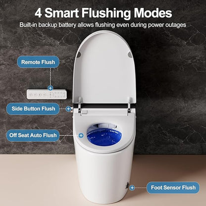 Smart Bidet Toilet, One Piece Elongated Heated Toilet with Auto Open Close,Auto Flush,Foot Sensor,Warm Water Wash,Air Dryer,Self-Cleaning Nozzle,ADA Compliant Height, Tankless Modern Bathroom Toilet