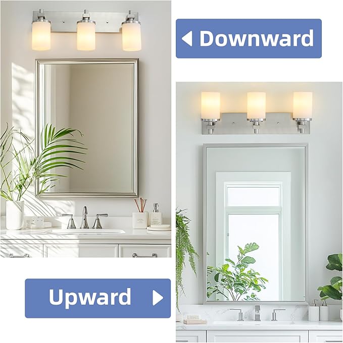 LOUSACE Bathroom Lighting Fixtures Over Mirror Brushed Nickel 3 Light Bathroom Vanity Lights with Opal White Glass Shades, Modern Vanity Wall Sconces Fixture for Bedroom Living Room