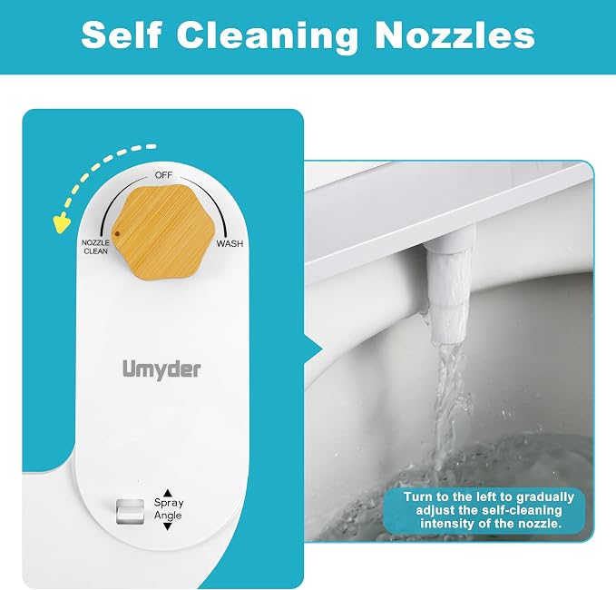 Bidet Attachments for Toilet Seat Non-Electric Cold Wash | Self-Cleaning Retractable Nozzle,Adjustable Water Pressure&Spray Angle,Fits Elongated & Round Toilet,Bamboo Knob,Easy Install