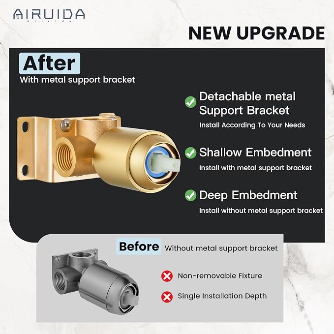 Airuida Brushed Gold Shower Faucet Set,8 Inch Shower Valve Kit