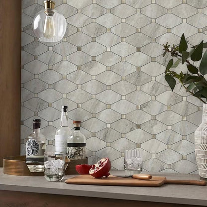 STICKGOO 10 Sheets Peel and Stick Backsplash, Beige | Stick on Mosaic Tiles, Matte PVC Mixed Metal Gold, Self Adhesive Tiles for Kitchen, Fireplace, RV
